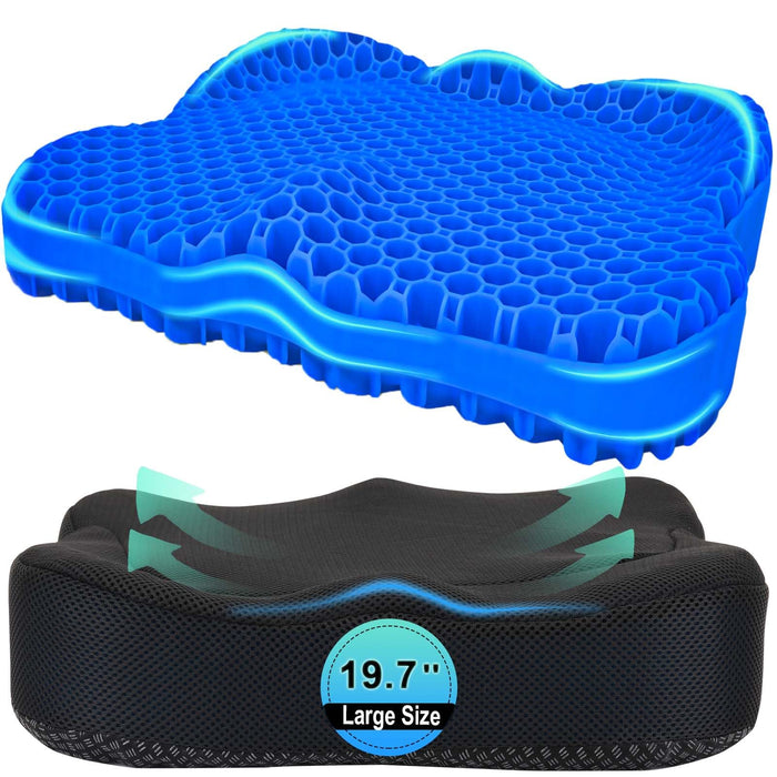 Airllantry Thicken 19.7in Seat Cushion, Gel Seat Cushion for Long Sitting–Office Chair, Wheelchair, Car Pad, Large Cooling Support Pad for Back Pain, Sciatica, Tailbone Pain Relief