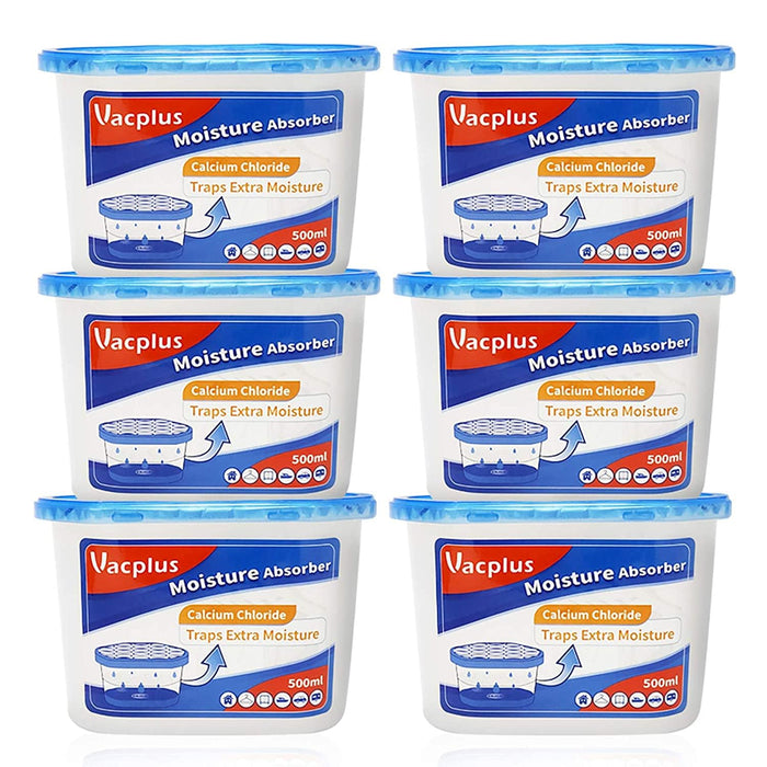 Vacplus Moisture Absorbers 6 Pack, 10.5 Oz Portable Humidity Absorber Boxes for Your Bathroom, Closet & Car, Dehumidifier and Odor Eliminator with Fragrance Free for Fresher Air, Navy Blue