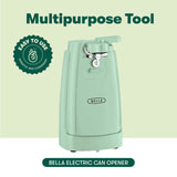 BELLA Electric Can Opener and Knife Sharpener, Multifunctional Jar and Bottle Opener with Removable Cutting Lever and Cord Storage, Stainless Steel Blade, Sage