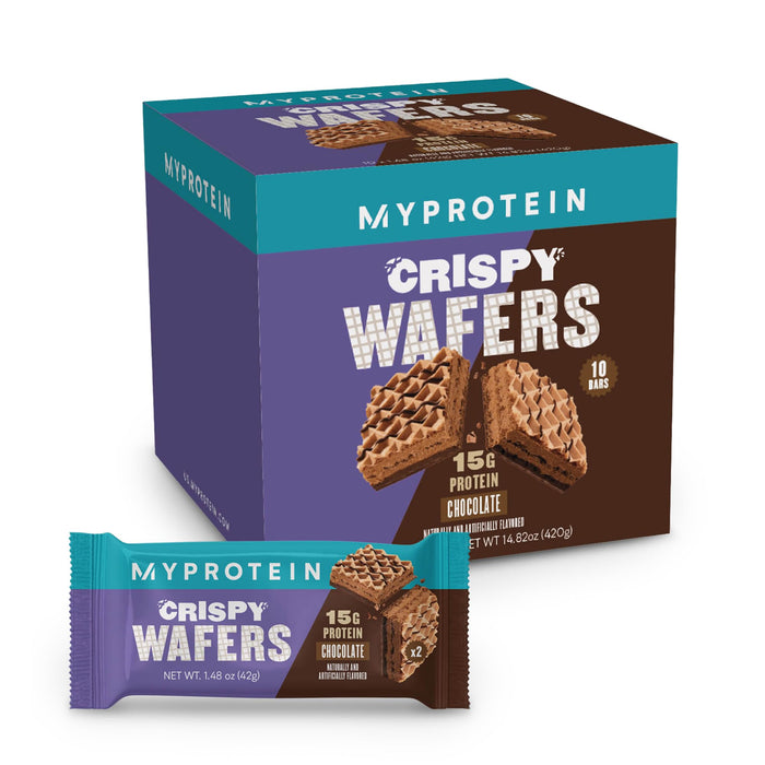 Myprotein Protein Bars, Crispy Protein Wafers, 15g High Protein Snacks, Box of 10 Chocolate Wafers Packs, Milk & Whey Protein Isolate, Light & Crunchy Snack Bars, Delicious Protein Bar Squares