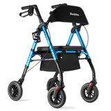 Ambliss Rollator Walker 8" Non-Pneumatic Wheels Rollator Walkers for Seniors with Seat Locking Brakes Adjustable Seat and Arms Blue Aluminum Foldable Medical Walker Removable Back Support 300 lbs