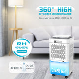 LUKO 2000 Sq. Ft Dehumidifiers for Large Room and Basements, 30 Pints Dehumidifier with Drain Hose, Auto or Manual Drainage, 0.528 Gallon Water Tank, Auto Defrost, Dry Clothes Function, 24H Timer