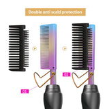 Hot Comb Hair Straightener Heat Pressing Combs - Ceramic Electric Hair Straightening Comb, Curling Iron for Natural Black Hair Beard Wigs Holiday Gift 5 In 1 - Rainbow