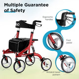 HEAO Rollator Walker with Seat for Seniors,4 x 10" Wheels Upright Walker with Shock Absorber,Padded Backrest and One-Hand Folding Design,Lightweight Mobility Walking Aid with Handle to Stand up,Red