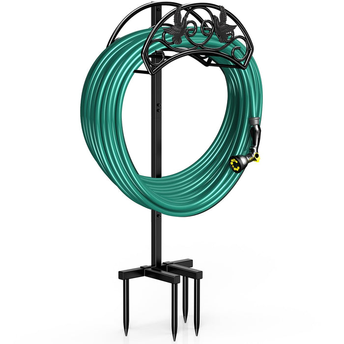Winpull Garden Hose Holder Detachable, Heavy Duty Metal Water Hose Hanger Freestanding Hose Organizer Hose Holders for Outside (Black)