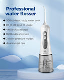 Cordless Water Flosser for Teeth Professional Water Teeth Cleaner Picks Dental Oral Irrigator with 3 Modes & 4 Jet Tips for Braces Gums, IPX7 Waterproof, 300ml Detachable Tank for Home Travel Grey