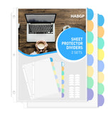 HABGP 3 Ring Binder Dividers with Tabs 11 x 8 1/2 Inch, 8 Tab Sheet Protectors for 3 Ring Binder, Clear Plastic Notebook Page Dividers with Pockets and Tabs, 2 Set (16 Pcs)