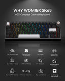 Womier SK65 Wireless Mechanical Gaming Keyboard, 60 Percent Retro Creamy Black Aluminium Keyboard, Bluetooth 5.0/2.4GHz/USB-C Wired Hot Swappable Custom RGB Backlit Keyboard for Mac Computer PC