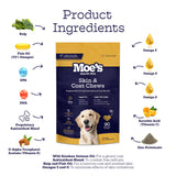 Moe’s Skin & Coat Omega 3, 6, 9 and Vitamin Supplement for Dogs- Supports Dryness, Itch Relief, & Thick, Shiny Coats- Premium Wild Alaskan Salmon Oil- For All Ages and Breeds- 90 Salmon Flavored Chews