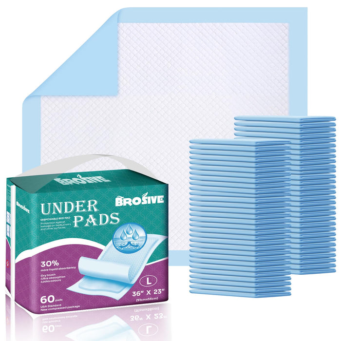 Disposable Bed Pads for Incontinence 23" x 36" - 60 Count, Leak-Proof Chucks Pads for Adults, Elderly and Pets, Absorbent Disposable Underpads, Incontinence Bed Pads Disposable for Beds