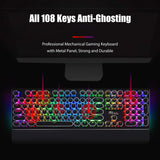 RK ROYAL KLUDGE S108 Typewriter Keyboard, Retro Mechanical Gaming Keyboard Wired 108 Keys with RGB Backlit Sidelight, Detachable Wrist Rest, Round Keycaps Blue Switches - Black