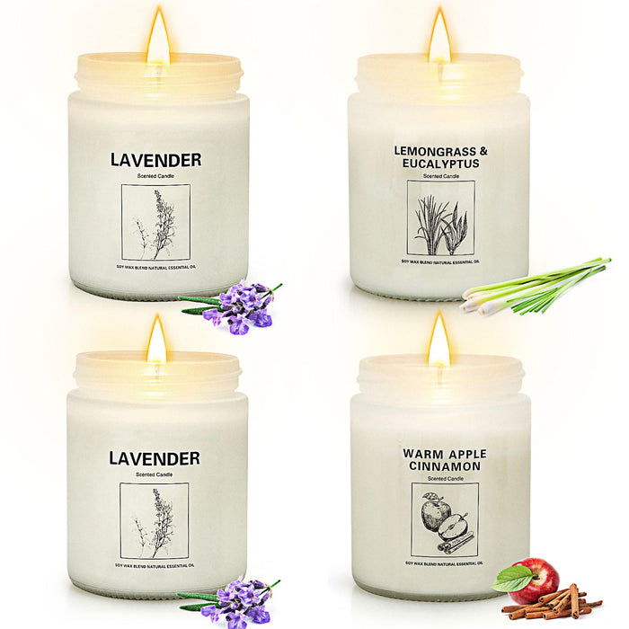 Candles for Home Scented, 4 Pack Scented Candles Gifts for Women 28 oz 200 Hour Long Lasting Natural Soy Candles, Lavender, Lemongrass & Eucalyptus, Apple Cinnamon 3 scents