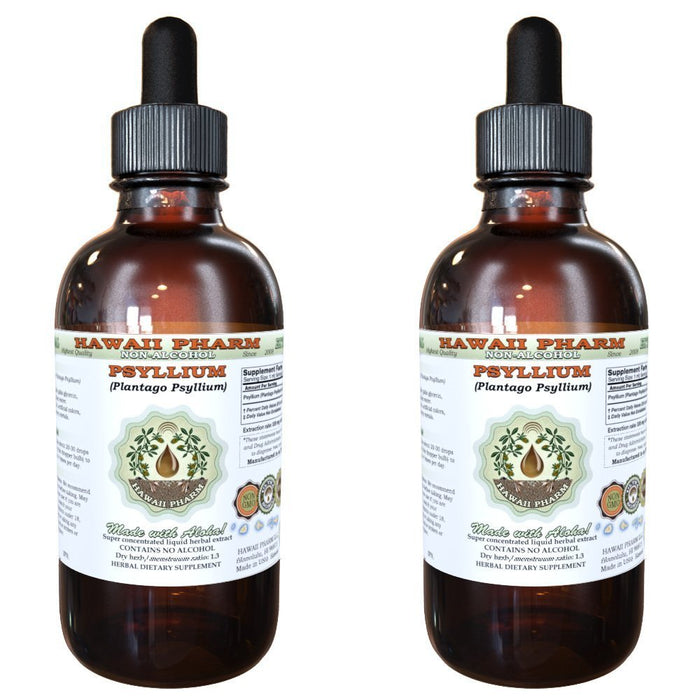 Hawaii Pharm Psyllium Alcohol-Free Liquid Extract, Psyllium (Plantago Psyllium) Dried Husk Glycerite Natural Herbal Supplement, USA 2x4 fl.oz