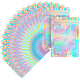 100 pack mylar bags holographic smell proof packaging bag for small bussiness resealable zipper sealable pouch bags sample, jewelry, lipgloss, food ,soap ,electronic supplies（7×9 inch,holographic）