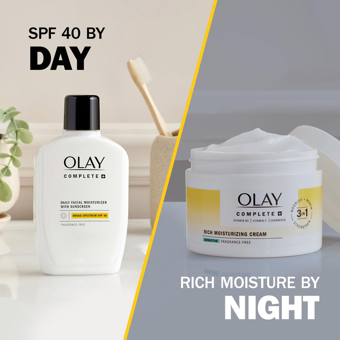 Olay Complete+ Rich Moisturizing Cream Fragrance-Free, 8.5 OZ, 3-in-1 Hydrating Face Cream for Dry Skin with Vitamin B3, Vitamin E, and Ceramides