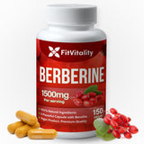 FitVitality Premium Berberine Supplement, 1500mg Berberine Per Serving, 150 Capsules, 100% Pure, Support Immune System Function, Non-GMO, Gluten-Free