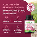 Myo-Inositol & D-Chiro Inositol With Folate Supplement - 40:1 Ratio 2000mg Myo and D-Chiro Inositol Capsules, Womens Fertility Support Supplements, Healthy Ovarian Support & Hormone Balance for Women