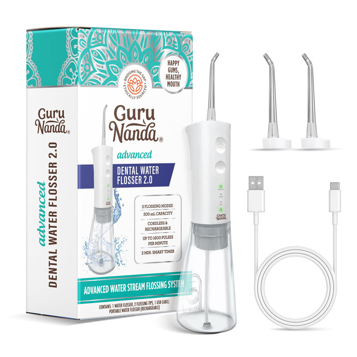 Gurunanda Advanced Dental Water Flosser 2.0 - Cordless & Portable - 300 ml Water Tank, 3 Modes, Rechargeable for Healthy Teeth & Gums