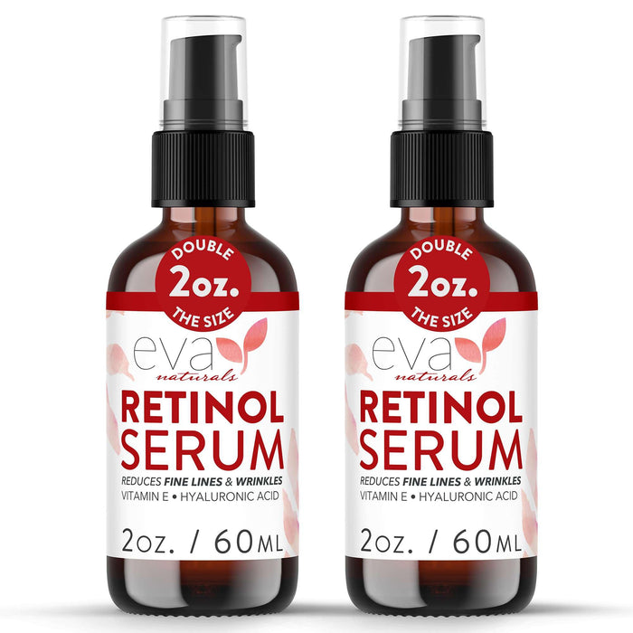 Retinol Serum by Eva Naturals - 2.5% Retinol Serum for Face with Hyaluronic Acid, Vitamin E & Organic Aloe - Retinol Face Serum that Reduce Wrinkles, Fine Lines & Dark Spots - Anti Aging Serum, 2 Pack