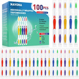 Navona 100 PCS Individually Wrapped Bulk Toothbrush Pack, Colorful Manual Disposable Toothbrush Set for Adult or Kid, Ergonomics Handle, Soft Bristles, Perfect for Travel, Hotels, Donations