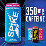Spike High-Altitude Energy - 350 mg Caffeine, 800 mg Beta-Alanine, 1000 mcg Vitamin B12 - Sugar-Free Blue Raz 16 oz (Pack of 12)