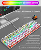 YSCP Typewriter Style Mechanical Gaming Keyboard LED Backlit Wired with Blue Switch Retro Round Keycap 104 Keys Keyboard (White 104 Keys LED)