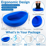 Weewooday Bedpan Set with 50 Absorbent Pads, 60 Disposable Liners and 100 Gloves, Thick PP Extra Large Contoured Shape Bed Pans for Elderly Females Men and Women Comfortable