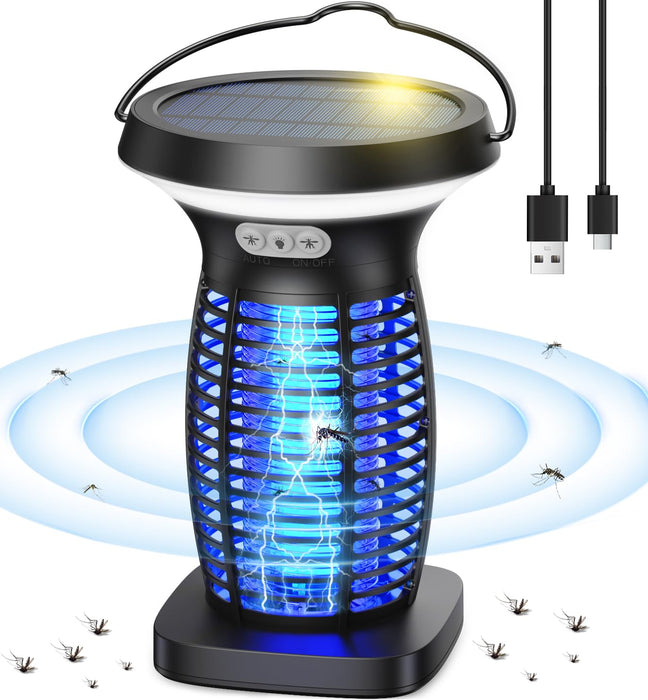 Jinyeda Solar Bug Zapper, 3500V Mosquito Zapper for Outdoor Indoor, USB Rechargeable Night Bug Lights Fly Zapper, IP66 Waterproof Electric Mosquito Killer Lamp for Home, Backyard, Patio, Camping