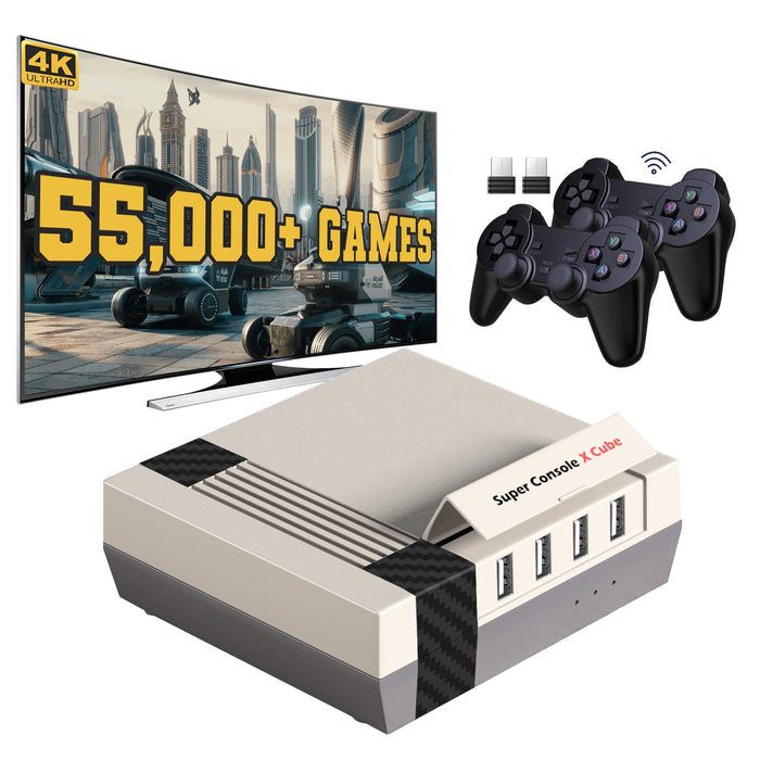 Retro Video Game Console, Super Console X Cube Built-in 55,000+ Games, TV&Game Systems in 1, Game Consoles Support for 4K TV 1080P HD Output, 4 USB Port, LAN/WiFi, with 2 Wireless Controllers(128GB)