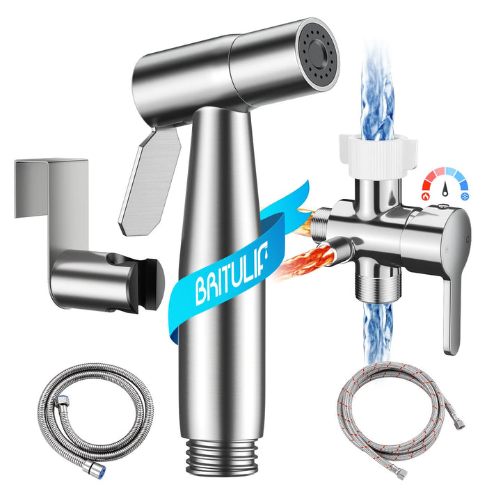 Hot and Cold Bidet Sprayer for Toilet, BRITULIF Bidet Attachment for Warm Water, Jet Sprayer for Toilet Muslim Shower, Ideal for Feminine Hygiene, Pet Cleaning, Cloth Diapers, and Elderly Care