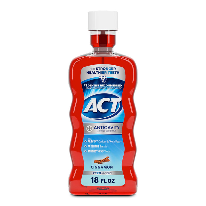 ACT Anticavity Zero Alcohol Fluoride Mouthwash 18 fl. oz., With Accurate Dosing Cup, Cinnamon (Pack of 1)