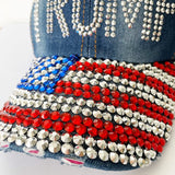 Gamusi Trump 2024 Baseball Cap Denim Distressed Bling Rhinestone Hat USA Flag Cap Adjustable Unisex (Trump Flag)