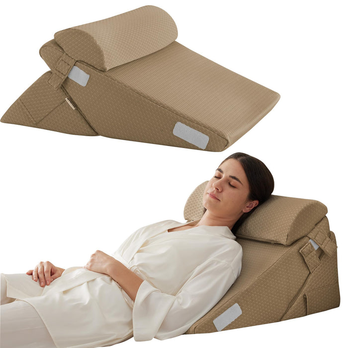 Bedluxe 3Pcs Orthopedic Bed Wedge Pillow Set, Foam Wedge Pillow Post Surgery for Back, Leg and Knee Support, Adjustable 9&12 Inch Folding Triangle Pillow for Sleeping, Acid Reflux, Snoring, Brown