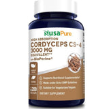 NusaPure Cordyceps Extract 3000 mg 200 Veggie Capsules (Sinensis CS-4, Non-GMO, Gluten Free) Bioperine