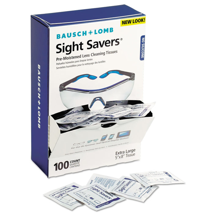 Bausch & Lomb Sight SaversLens Cleaning Wipes, Pre-Moistened Tissues, Anti-Fog, Anti-Static, Anti-Streaking, Cleans Glass and Plastic, 100 Count (Pack of 1)
