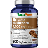 NusaPure Shiitake Mushroom Extract 9000mg 200 Veggie Capsules (Non-GMO, Gluten-Free)