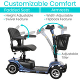 Vive 4 Wheel Mobility Scooter - Electric Powered Wheelchair Device - Compact Heavy Duty Mobile for Travel, Adults, Elderly - Long Range Power Extended Battery with Charger and Basket Included