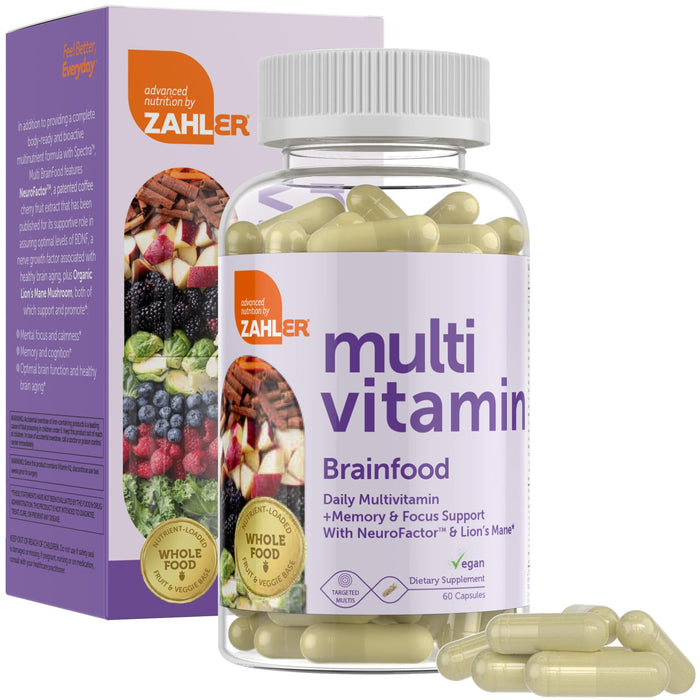 Zahler - Multivitamin Brain Supplement (60 Count) Kosher Brainfood Capsules for Adults with Neuro Factor & Lion's Mane - Nootropic Brain Supplements for Memory Support - Focus Mental Energy Boost