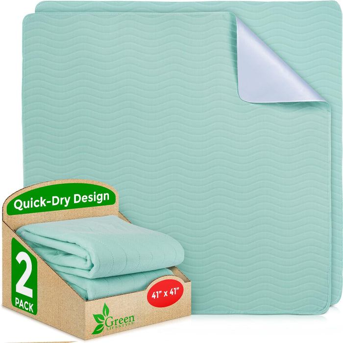 GREEN LIFESTYLE® Washable Underpads - Heavy Absorbency Reusable Bedwetting Incontinence Pads for Kids, Adults, Elderly, and Pets - Toddler Mattress Pads for Bed, Sofa, Couch, Floor (Pack of 2 - 41x41)