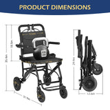 Dyna-Living Lightweight Folding Transport Wheelchair with Handbrakes Portable Travel Wheelchair for Seniors and Adults with Honeycomb Tires and Double-Sided Travel Bag (Only 16.7 LBS, Holds 220 LBS)