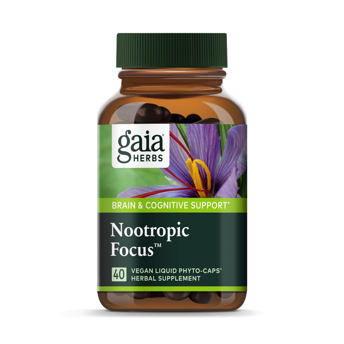 Gaia Herbs Nootropic Focus - Brain & Cognitive Support Supplement to Help Maintain Healthy Concentration* - with Saffron, Lemon Balm & Spearmint - 40 Liquid Phyto-Capsules (Up to 20-Day Supply)