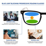 DEHOTRE Progressive Multifocus Reading Glasses No Line Bifocal Blue Light Blocking Readers for Men Metal Spring Hinge Eyeglasses Near Workspace (Black 1.50)