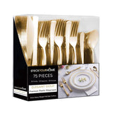 75 Pieces Heavy Duty (Gold) Plastic Silverware Set, Disposable Cutlery Set, Great for Parties, Weddings, and Catering, Flatware Utensils Included: 25 Forks, 25 Spoons, 25 Knives, Stock Your Home