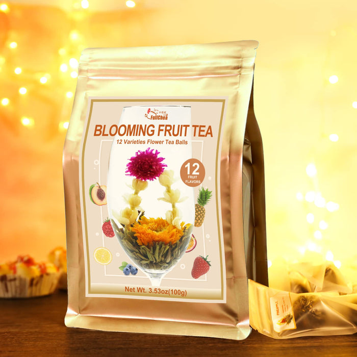 FullChea - Blooming Flowering Tea, 12 Unique Varieties - Flowering Tea in 12 Delicious Fruit Flavors - Gift For Tea Lovers, Christmas, Anniversary, Valentine, Birthday