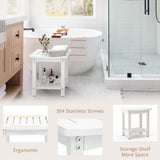 LUE BONA HDPS Shower Bench Seat, White Shower Stool for Inside Shower Waterproof, Bath Spa Shower Foot Stool for Shaving Legs with Storage Shelf, Weather Resistant/Non-slip/Indoor or Outdoor Use