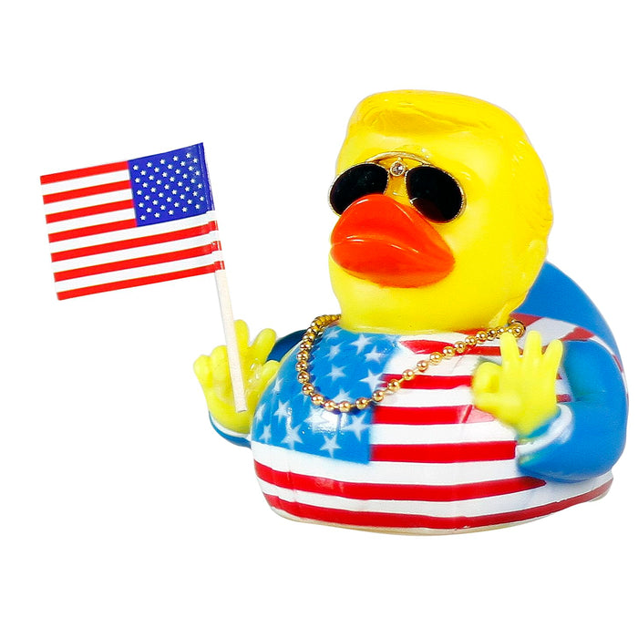 TAOHUAJIANG Rubber Ducks Trump Car Duck Dashboard Decoration Squeak Ducks Toys Car Ornaments Car Décor Accessories with Sunglasses，Gold-Plated Necklace and Flagship (Style G)