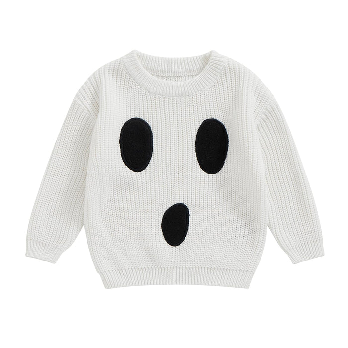 Afunbaby Baby Girl Boy Knit Sweater Blouse Pullover Sweatshirt Warm Crewneck Long Sleeve Tops for Infant Toddler (White Halloween Ghost, 6-9 Months)
