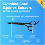 Equinox Professional Razor Edge Series Barber Hair Cutting Scissors - Japanese Stainless Steel Salon Scissors - 6.5” Overall Length - Fine Adjustment Tension Screw - Premium Shears for Hair Cutting