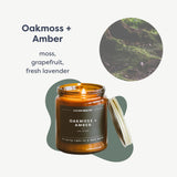 Calyan Wax Soy Wax Candle, Oakmoss & Amber Scented Candle for The Home | Premium Candle with Essential Oils | 7.2 oz 57 Hour Burn | Soy Candle in Amber Glass Jar | Aromatherapy Gift