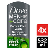 Dove Men+Care Body Wash Extra Fresh 4 Count for Men's Skin Care Body Wash Effectively Washes Away Bacteria While Nourishing Your Skin 18 oz